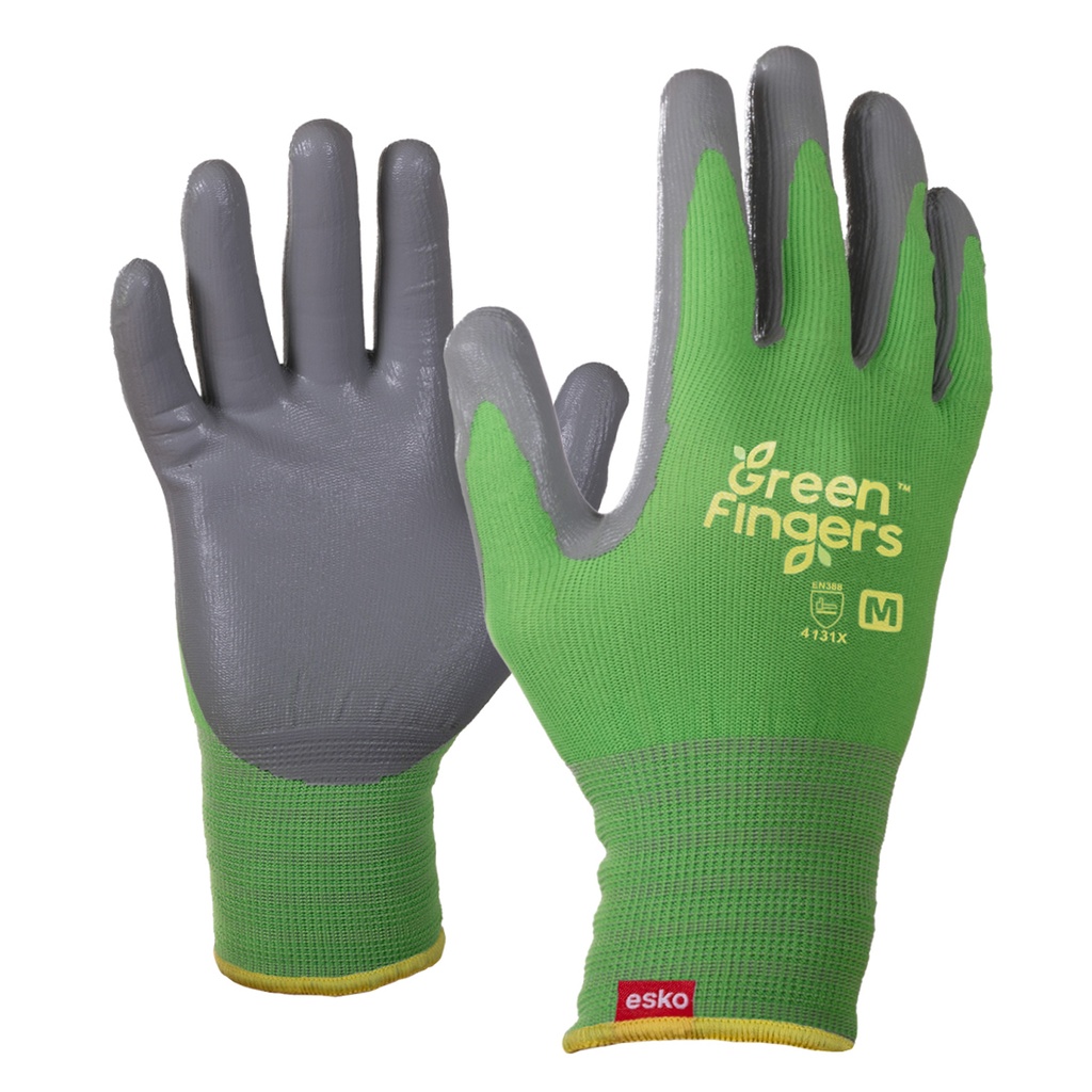 Green Fingers GREEN nylon liner, grey foam nitrile coated, header-carded.-7(S) - Pack of 12