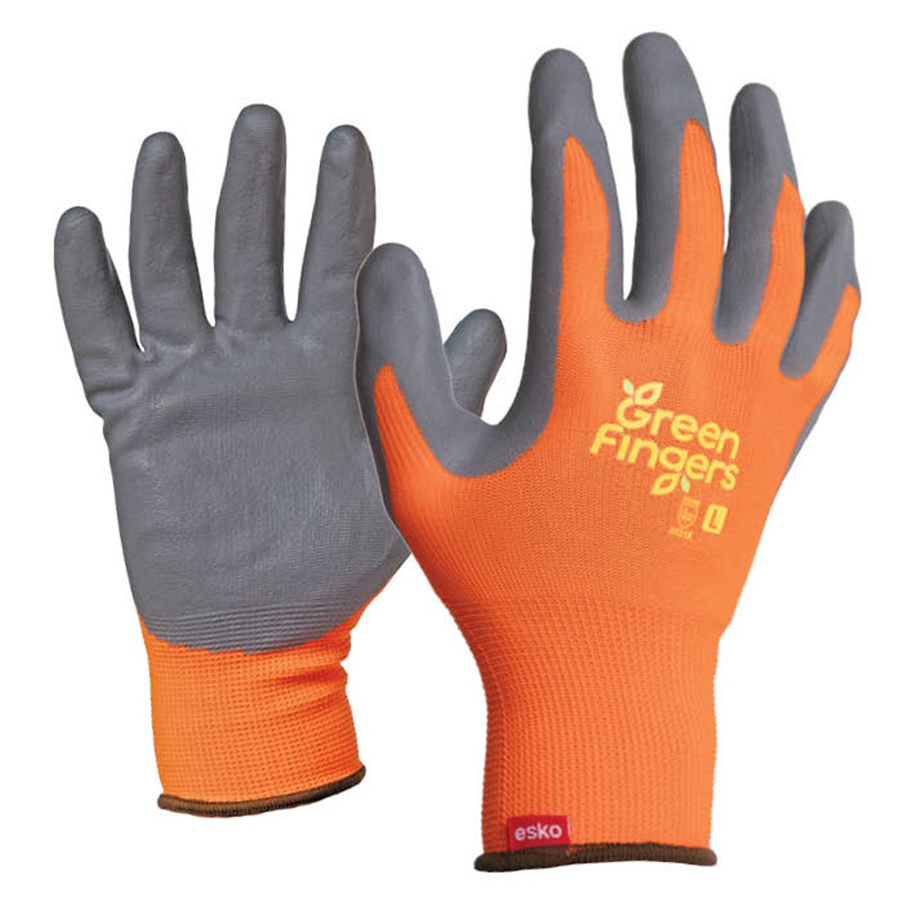 Green Fingers ORANGE nylon liner, grey foam nitrile coated, header-carded. -Medium - Pack of 12