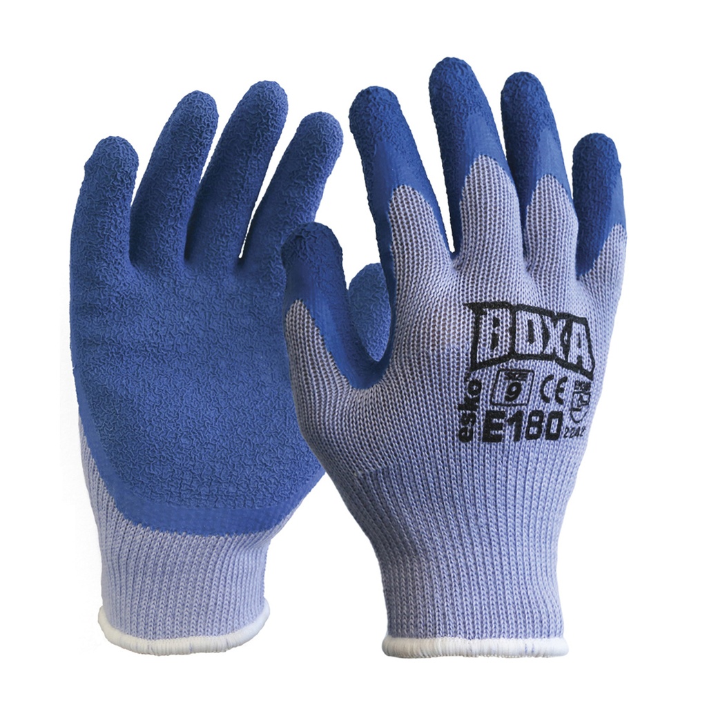 ESKO BOXA Blue Heavy Duty Crinkle Coat Latex Glove, Blue 10 gauge liner, grey cuff, size 7(S) - Pack of 12