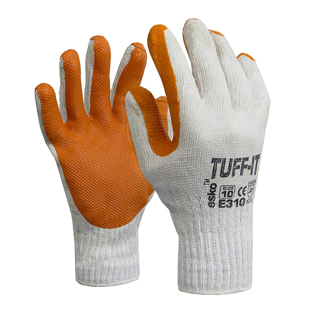 ESKO 'TUFF-IT', Knitted polycotton glove with red latex diamond coating, extra tough latex palm, Size 9 (L) - Pack of 12