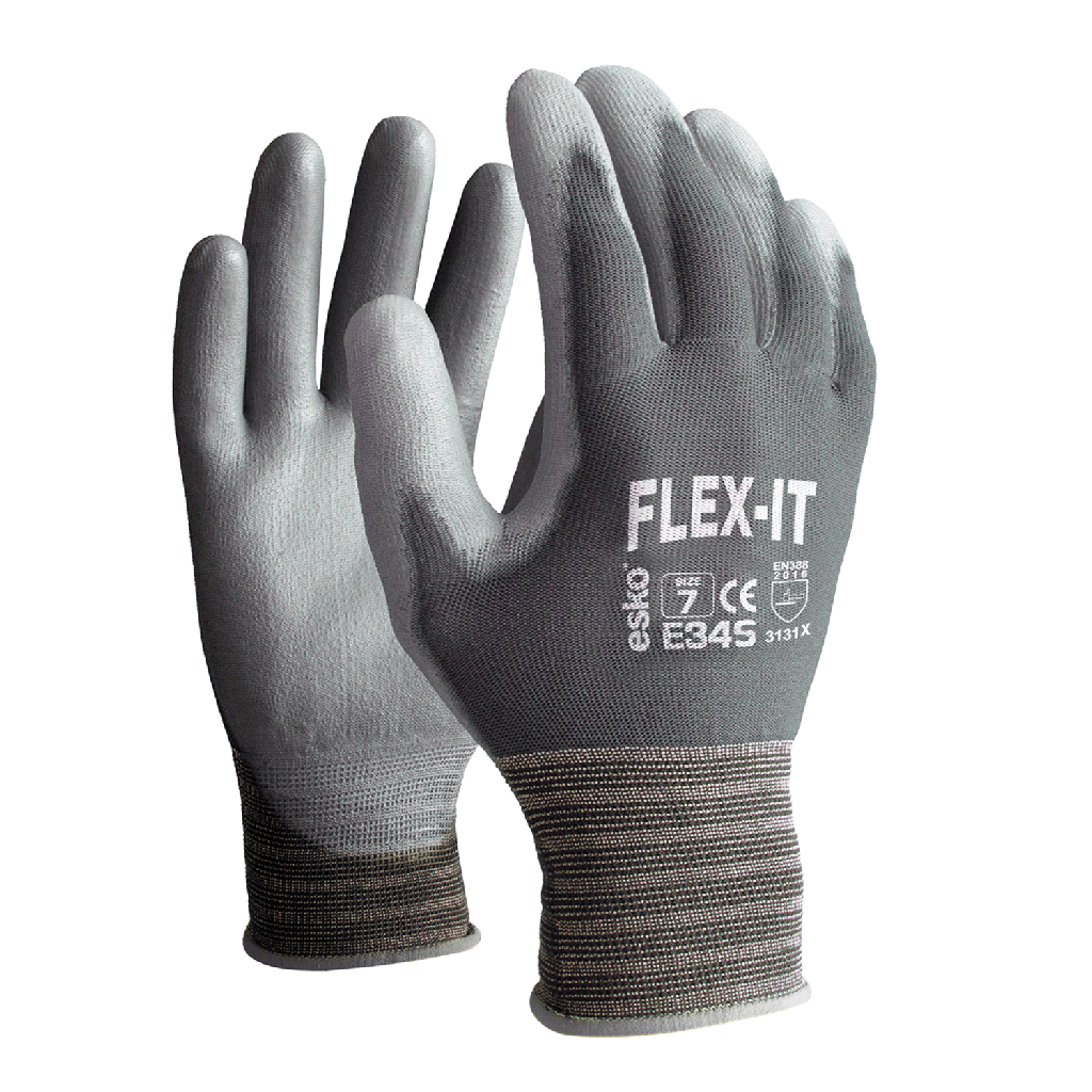 GREY FLEX-IT, Polyester Glove, Grey PU Coating. Size 12(3XL) - Pack of 12
