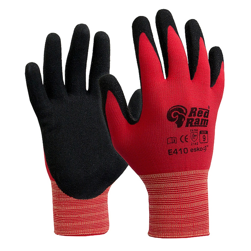 RED RAM Glove, Red polyamide with black sandy latex coating Size 9(L) E410 - Pack of 12