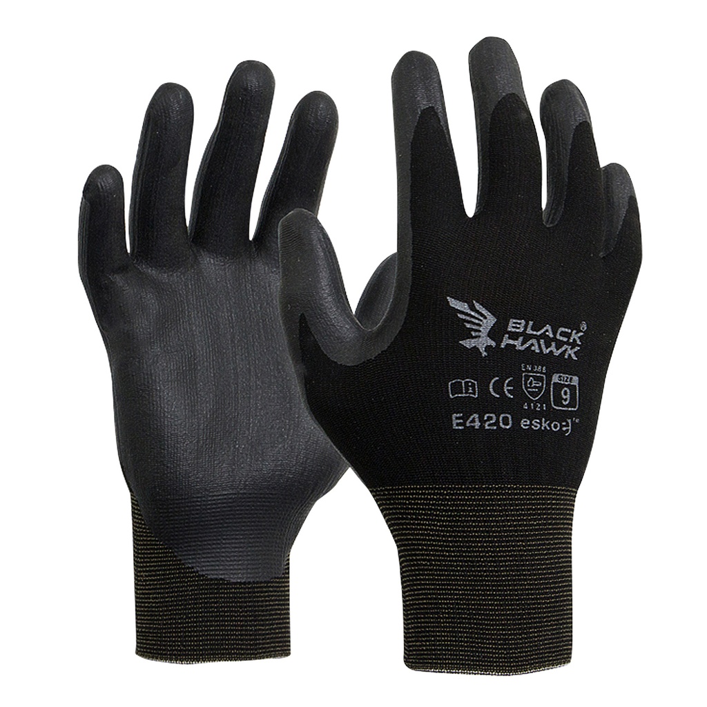 BLACK HAWK Glove, Black polyamide with black foam nitrile coating Size 7(S) E420 - Pack of 12