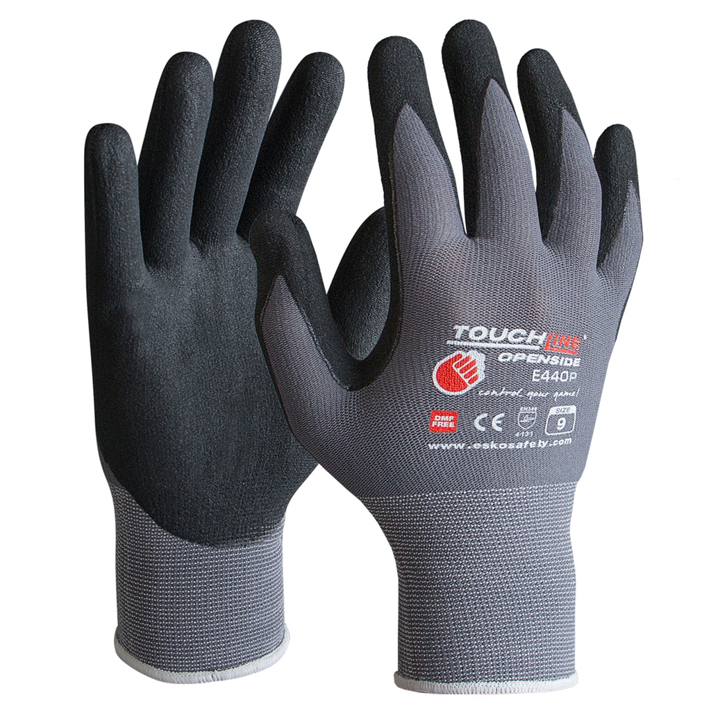 TOUCHLINE -Openside glove, polyamide spandex with micro nitrile foam coating. Size 7(S), with Header Card. - Pack of 12