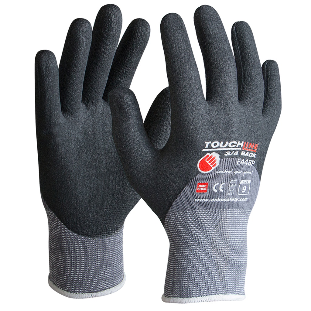 TOUCHLINE -3/4 Back Glove, polyamide spandex with micro nitrile foam coating. Size 8(M), with Header Card. - Pack of 12