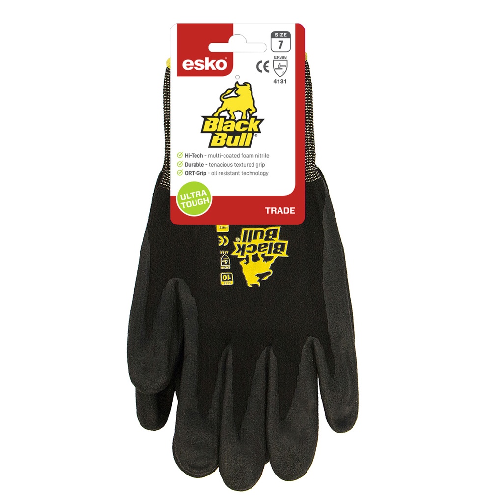 [E450HC-11] BLACK BULL Glove, Black polyamide liner with black sandy nitrile coating HEADER CARDED Size 11(2XL) E450 - Pack of 12