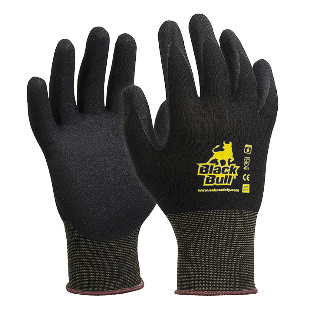 BLACK BULL Glove, Black polyamide liner with black sandy nitrile coating Size 12(3XL) E450 - Pack of 12