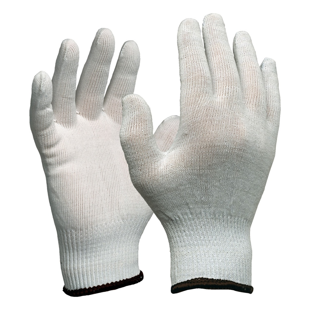 ESKO Knitted 100% Nylon white glove, Brown cuff . Size 9(L) - Pack of 12