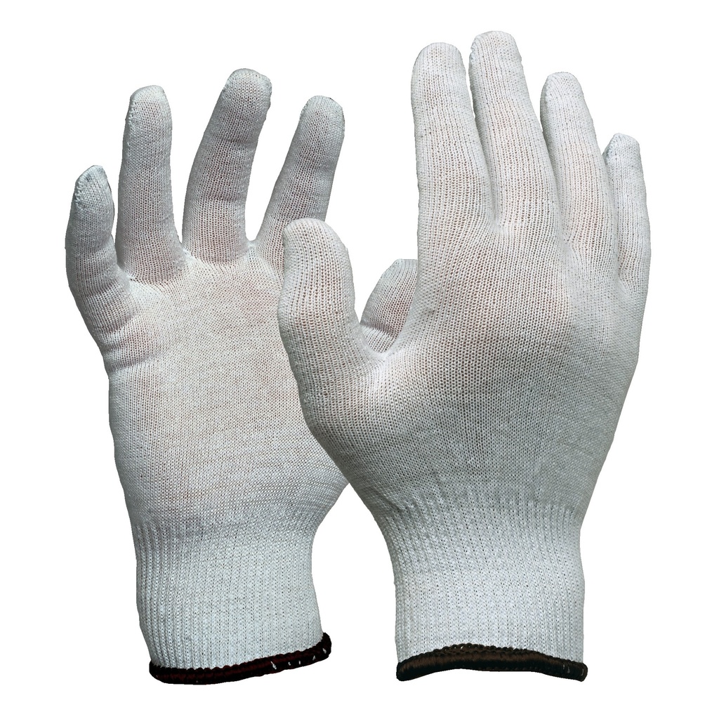 ESKO Knitted 100% Cotton white glove, Brown cuff . Size 9(L) - Pack of 12