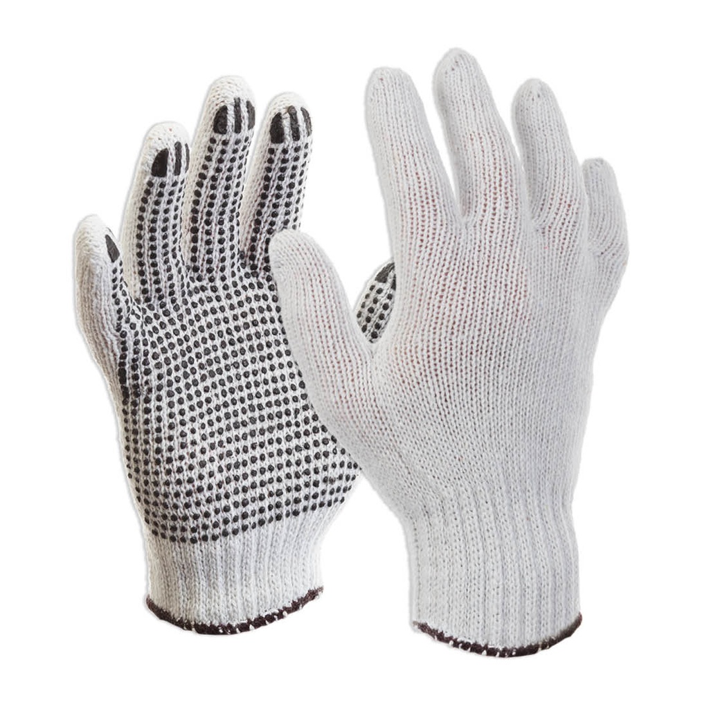 ESKO Knitted poly/cotton white glove with black PVC DOT grip single side, Blue cuff, Size X-Large (Mens) - Pack of 12
