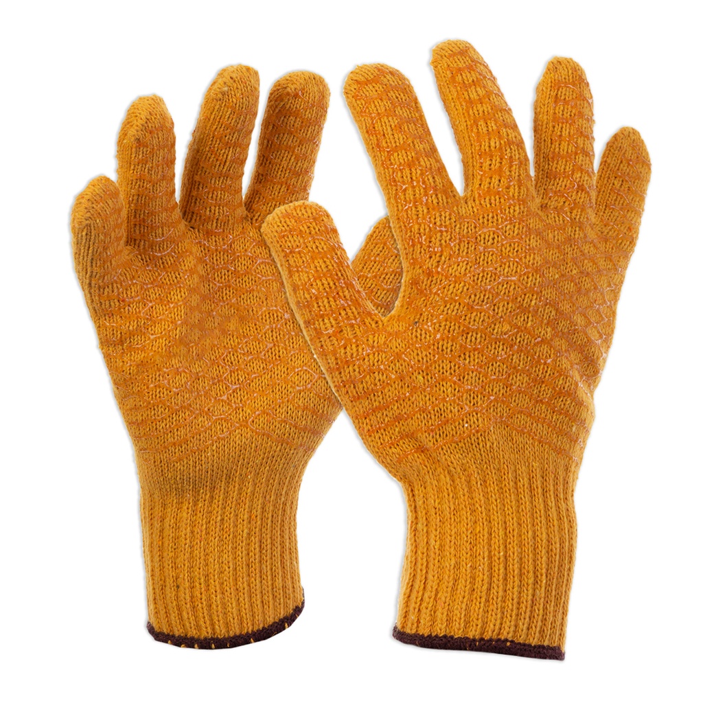 PVC Glove yellow honeycomb patterned, specialty coated polycotton, Large - Pack of 12