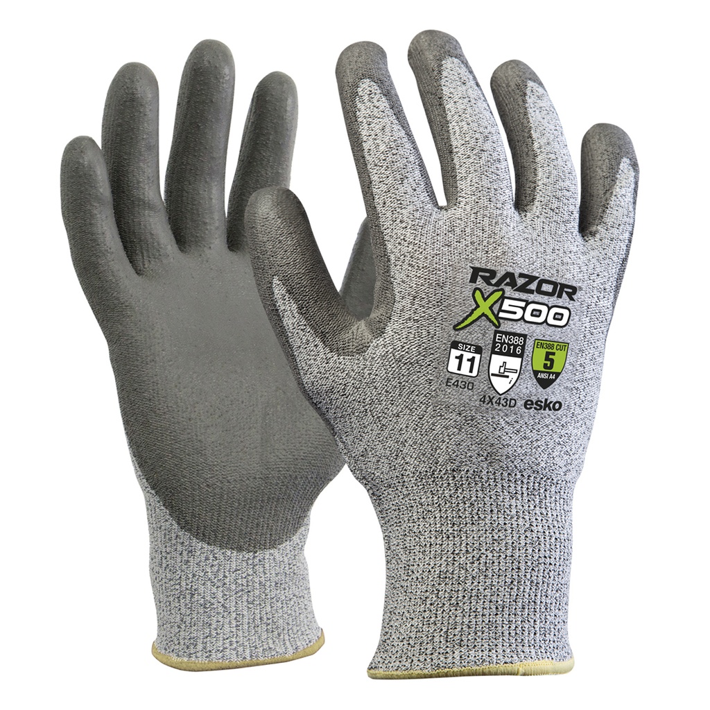 GREY RAZOR X500 Glove, UHMWPE Cut Level 5, Grey PU coating, Size 8(M) E430 - Pack of 12