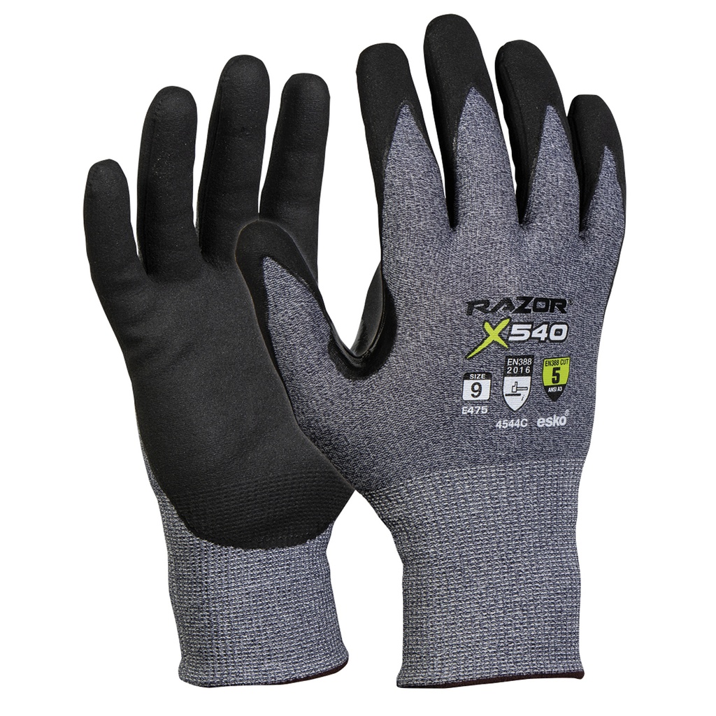 BLUE/GREY Razor X540 UHMWPE Cut Level 5, Black Nitrile Foam Coating, Reinforced Thumb Crotch- Size 11(2XL) - Pack of 12