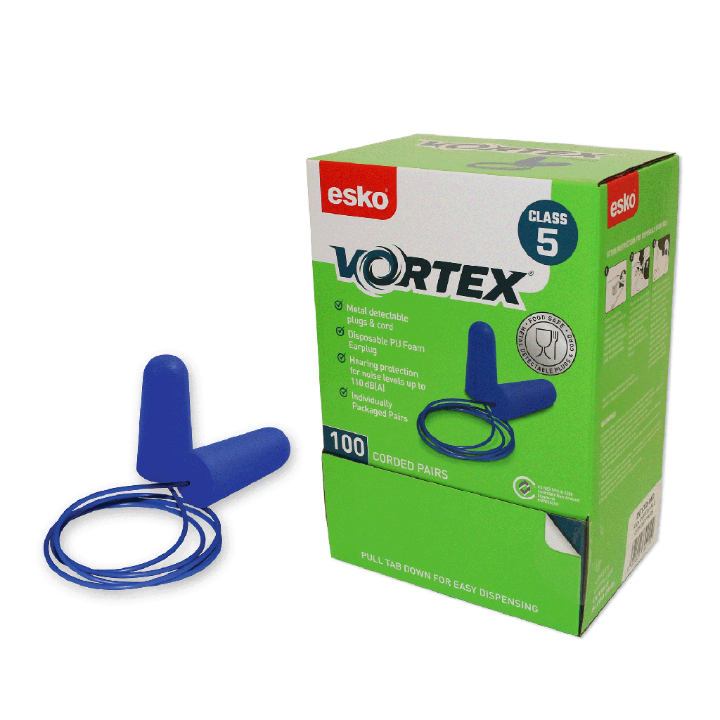 [DE100-MD] BLUE Vortex Fully Metal Detectable Earplugs 28dB, Box 100 Pairs