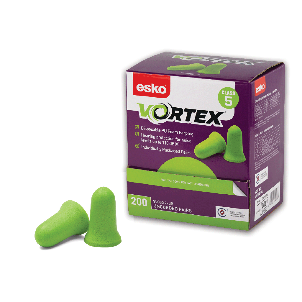 GREEN Vortex Bell Shaped Earplugs, Class 5 - 26dB, 200 pair dispenser box