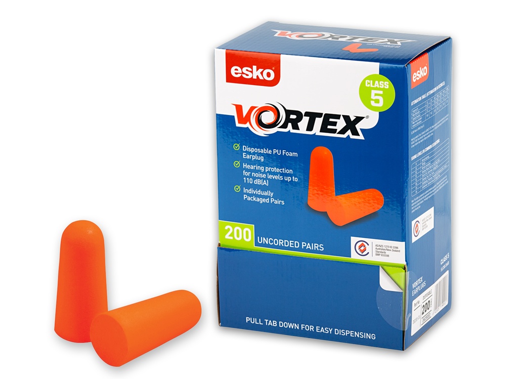 ORANGE Vortex Disposable Earplugs foam uncorded 26dB Box 200 pairs, Class 5
