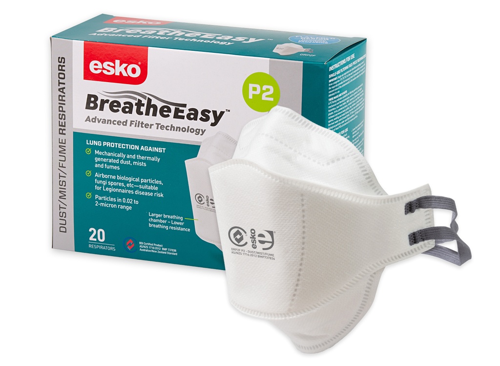 ESKO - P2 Flat Fold Respirator, Box of 20 (Teal Box)