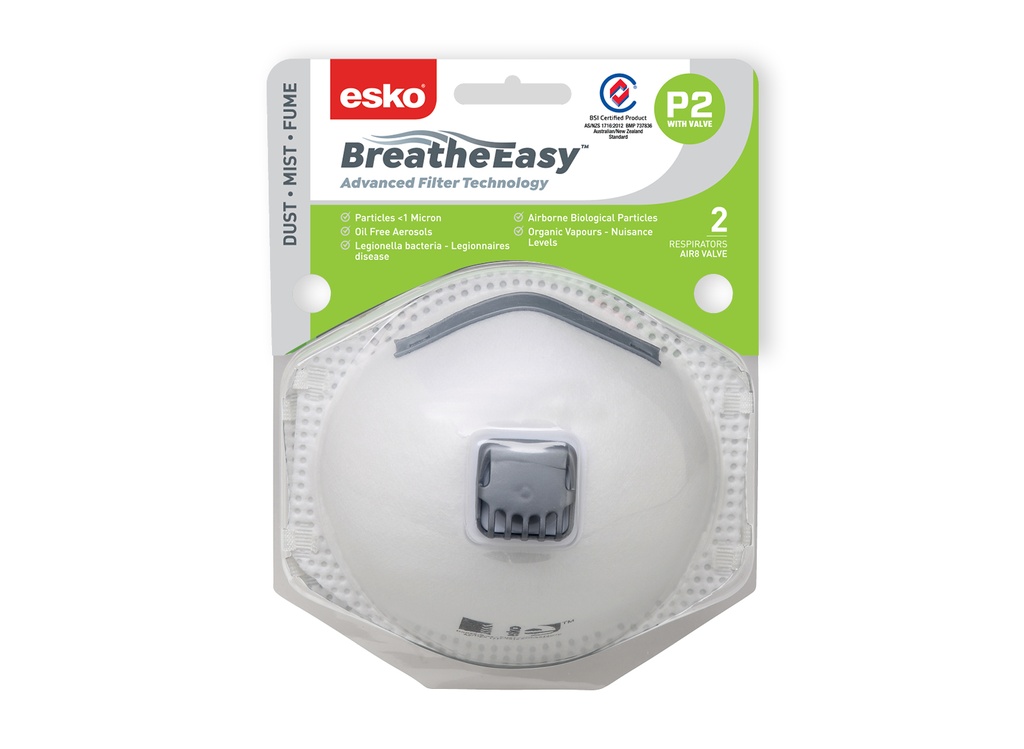 ESKO - P2 Respirator with Valve Blister Pack (2) - Pack of 10