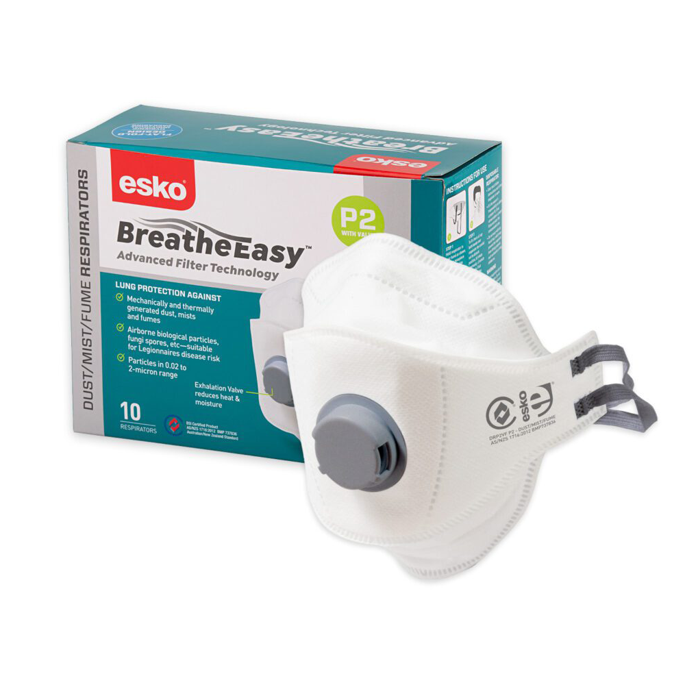 ESKO - P2 Flat Fold Respirator with Valve, Box of 10 (Teal Box)