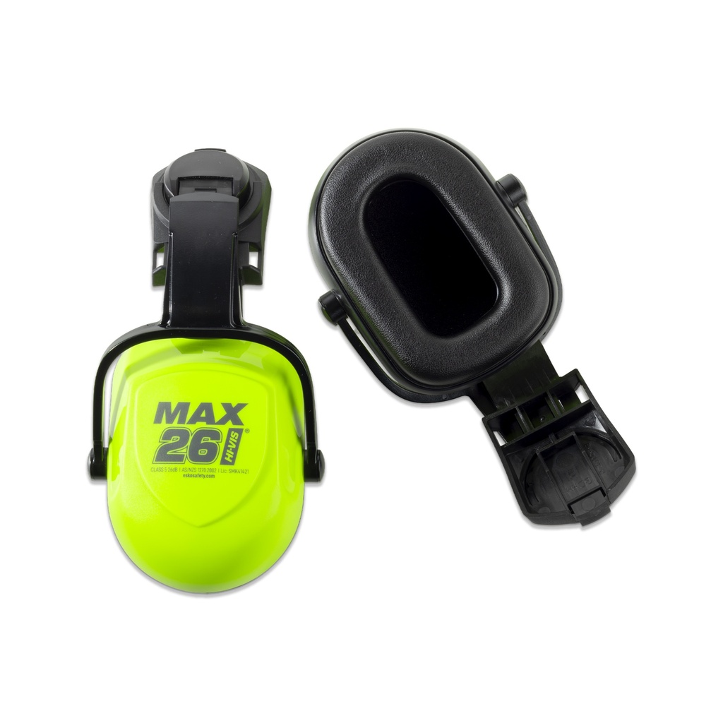 [E-MAX26HV] ESKO Max26HV High Vis Cap-attach Earmuffs Class 5 26dB, AS/NZS 1270:2002