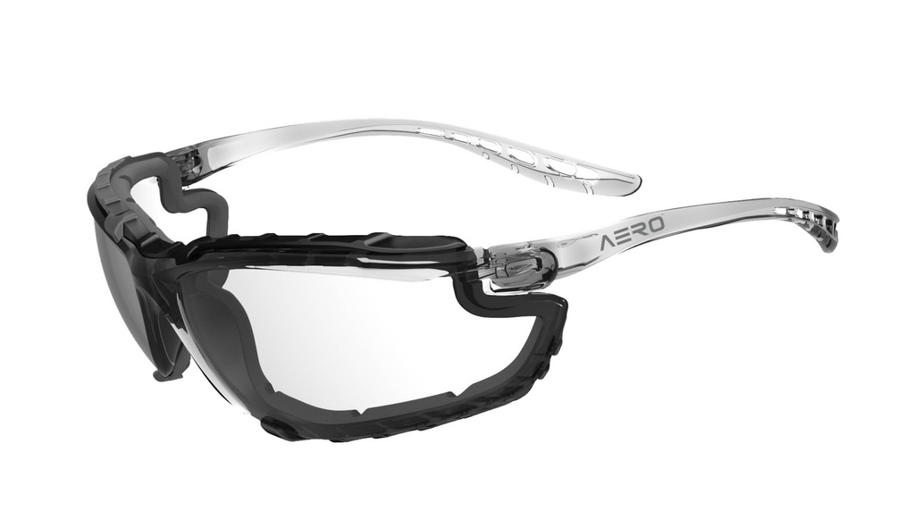 [E1900-FG] Aero safety spec, anti-fog coating, dielectric, clear lens with foam gasket + head strap - Pack of 12