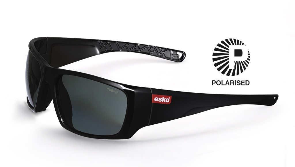 [E7110P] CUBA Safety Glasses, Gloss Black Frame, Polarised Smoke Lens, AF, AS, AS/NZS Cert - Pack of 10
