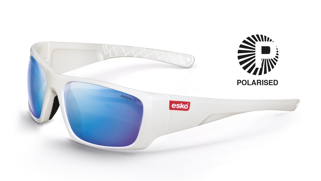 [E7120P] HAWAII Safety Glasses, Pearl White Frame, Polarised Blue Mirror Lens, AF, AS, AS/NZS Cert - Pack of 10