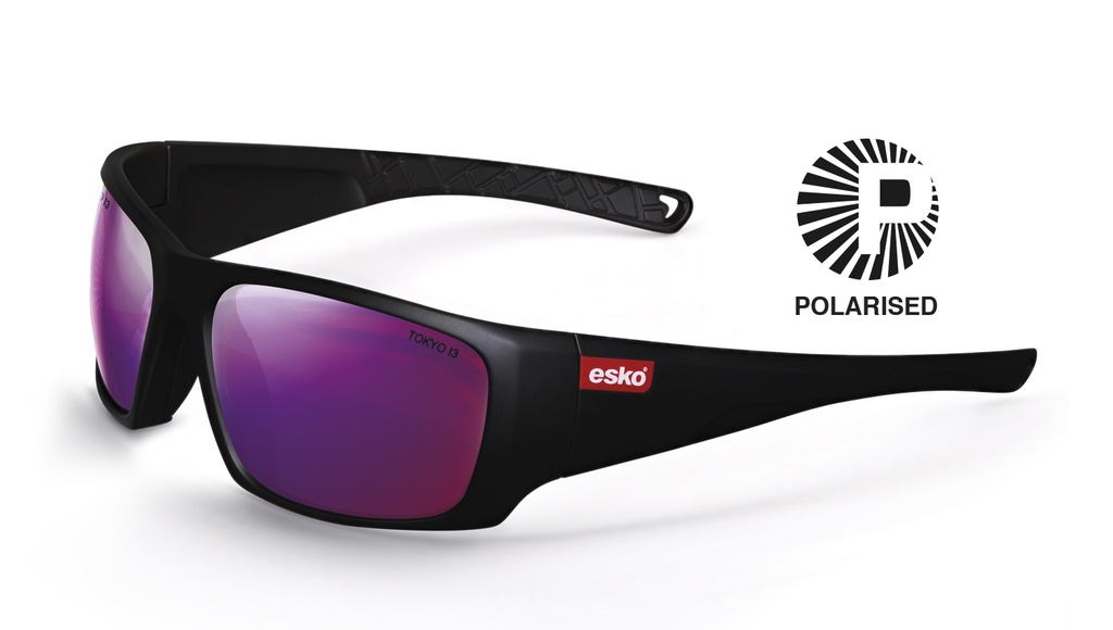 [E7140P] TOKYO Safety Glasses, Matt Black Frame, Polarised Lilac Mirror Lens, AF, AS, AS/NZS Cert - Pack of 10