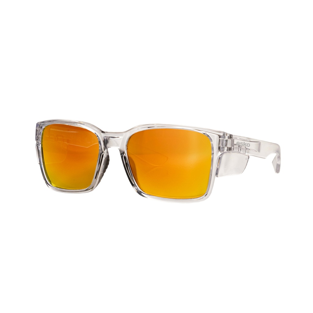 [E7220] RAGLAN Clear frame, revo orange-red mirror lens with anti-fog, UV400 clear side shields, AS/NZS1337.1:2010. SURF Series - Pack of 10