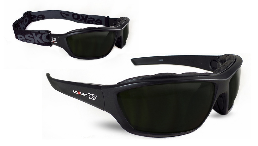 [E8203] ESKO COMBAT X4 Safety Eyewear, Foam Bound with High Impact Rating, A/F & A/S coating, with removable temples and elastic head strap, Shade 5 Welding Lens - Pack of 10