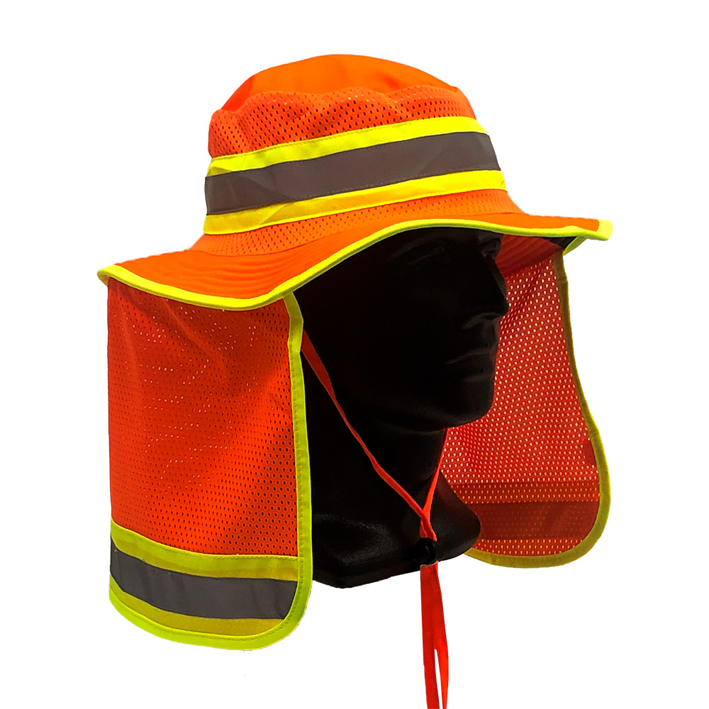 [HBHONP-L-XL] Hi-Vis Full Brim Safari Sun Hat with Neck Protection, Orange. Size L-XL