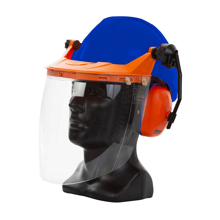 [TN1VC-B] Hard Hat Clear Visor Combo including Blue PINLOCK Hard Hat, Ear Muffs, Browguard attachment, and Clear Visor