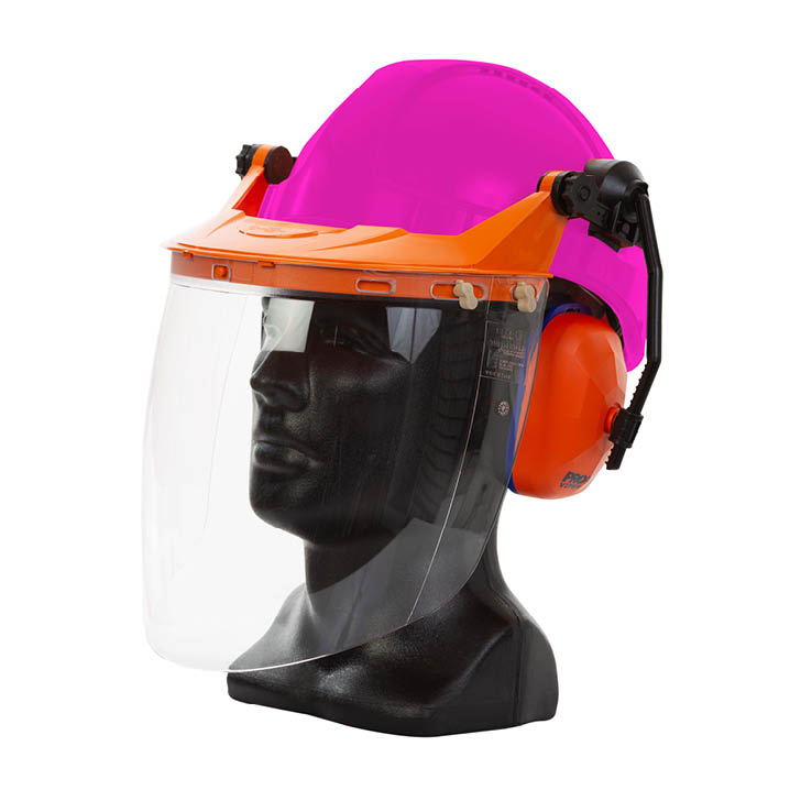 [TN1VC-P] Hard Hat Clear Visor Combo including Pink PINLOCK Hard Hat, Ear Muffs, Browguard attachment, and Clear Visor
