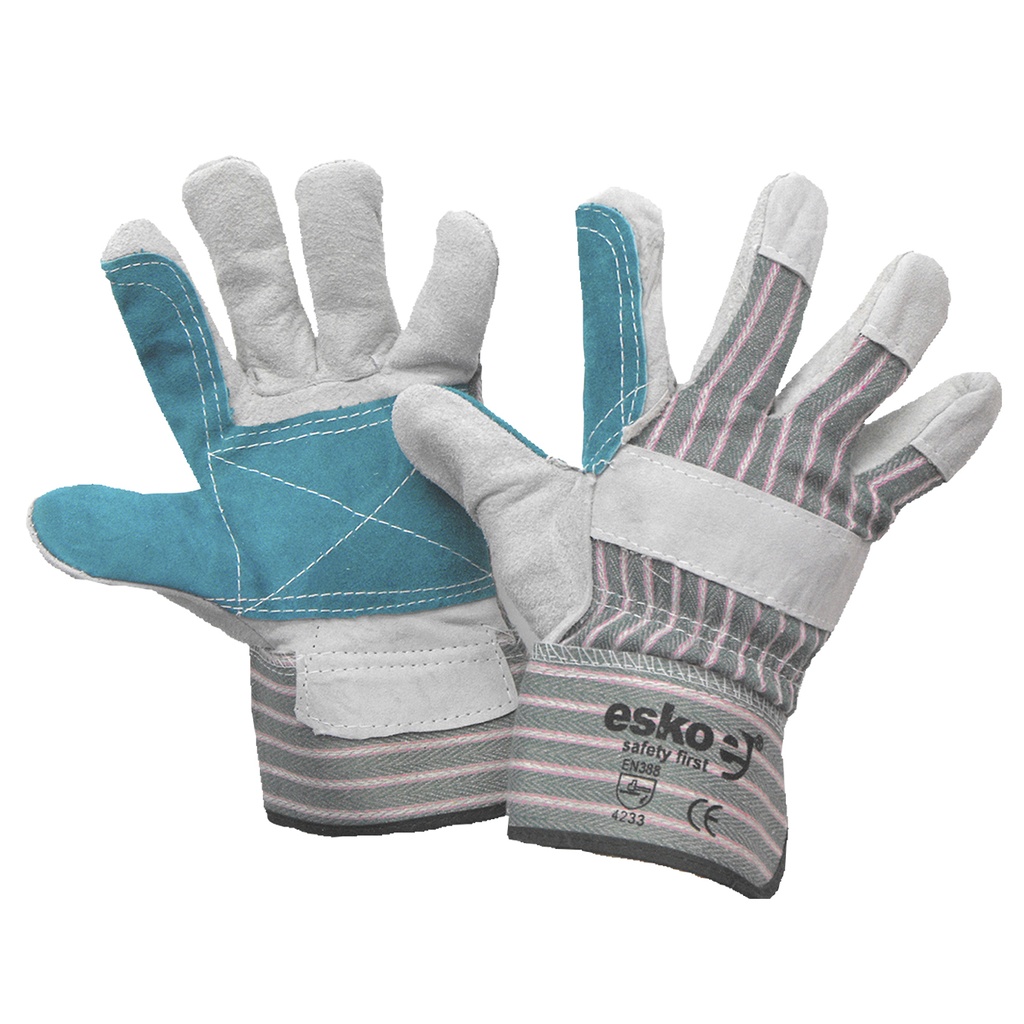 [E260] ESKO reinforced heavy duty leather/cotton glove, safety cuff, 'A' grade (E260) - Pack of 12