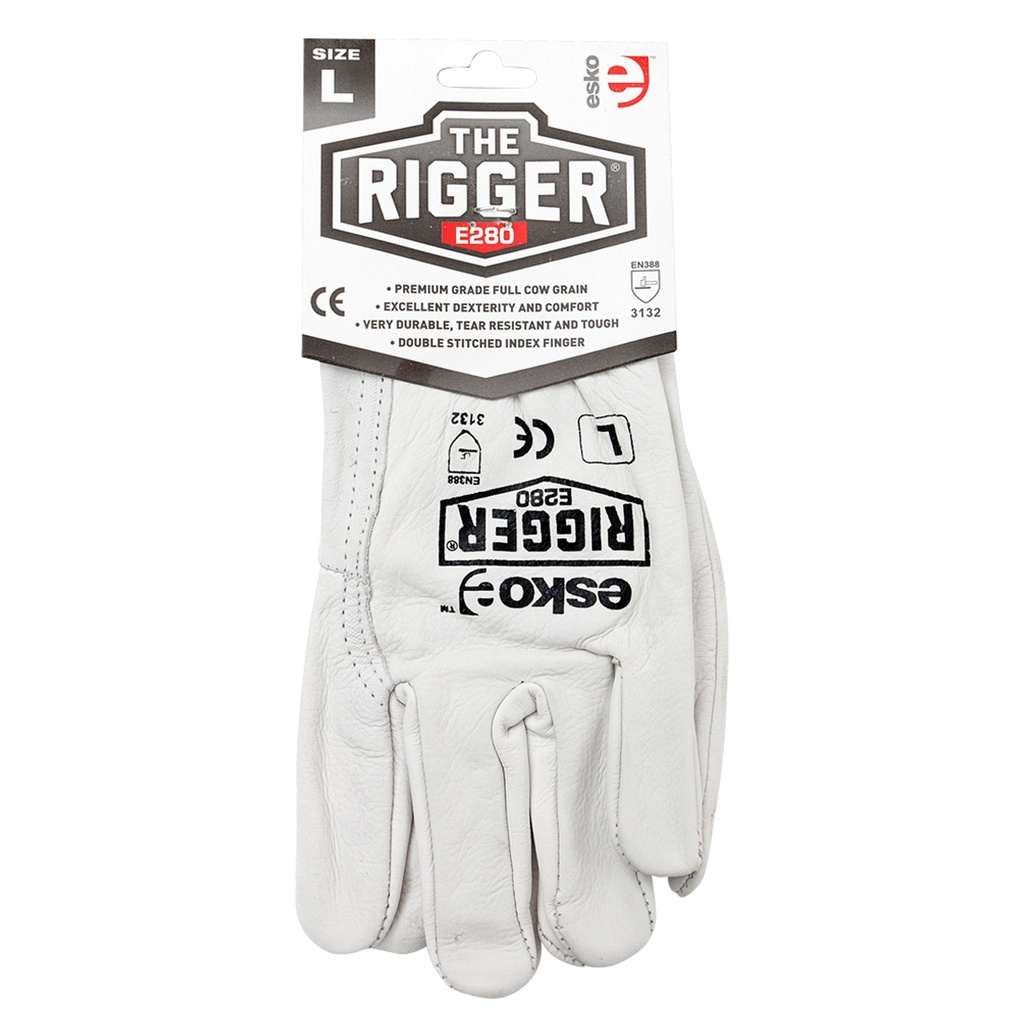 [E280HC-XL] ESKO Natural Cowgrain 'A' Grade Rigger Glove with Header Card, Size XL (Blue) - Pack of 12
