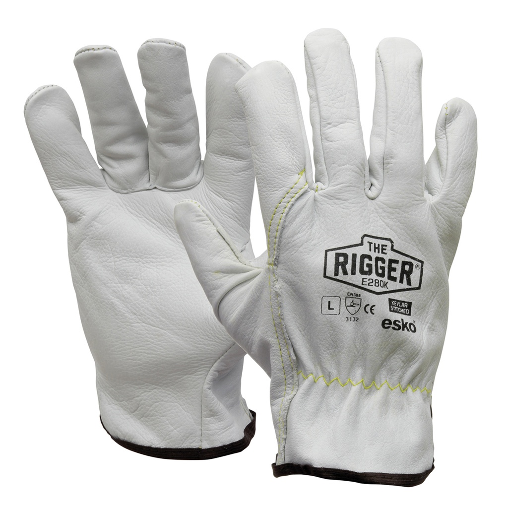 ESKO Natural Cowgrain 'A' grade Leather Rigger Glove with Kevlar stitching. Size XL (Blue) - Pack of 12