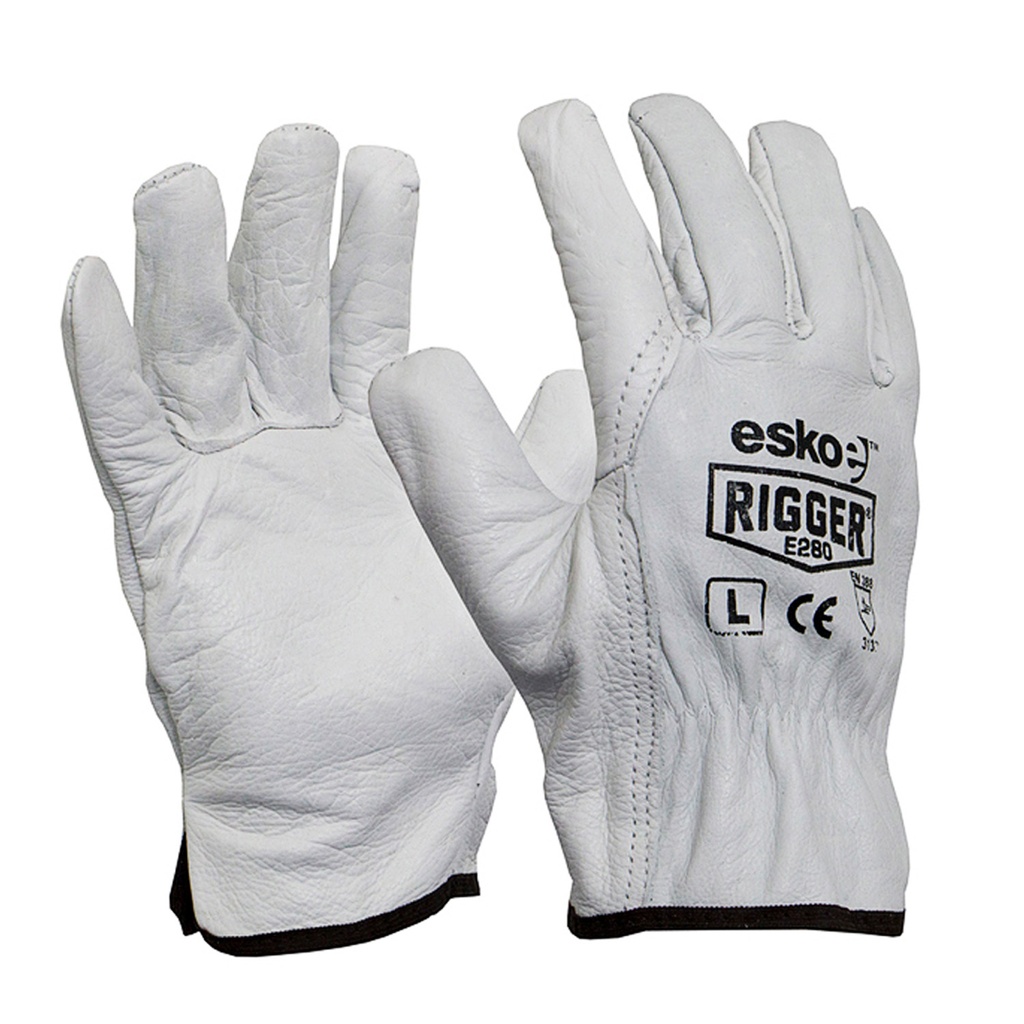 [E280-S] ESKO Natural Cowgrain 'A' grade Leather Rigger Glove size Small (Red Cuff) - Pack of 12