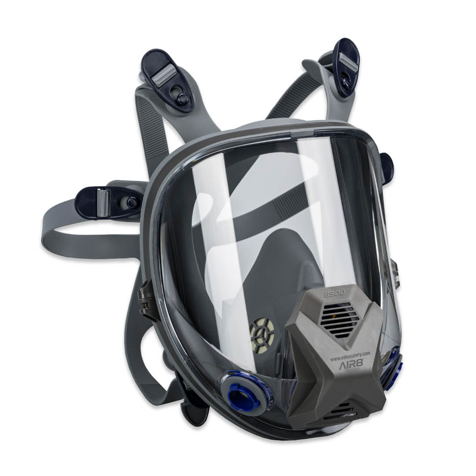 ESKO - AIR8 Full Face Respirator, Draw String Storage Bag, 2 x 805 Respirator Cleaning Wipes, 1x Lens cover. Box Pack
