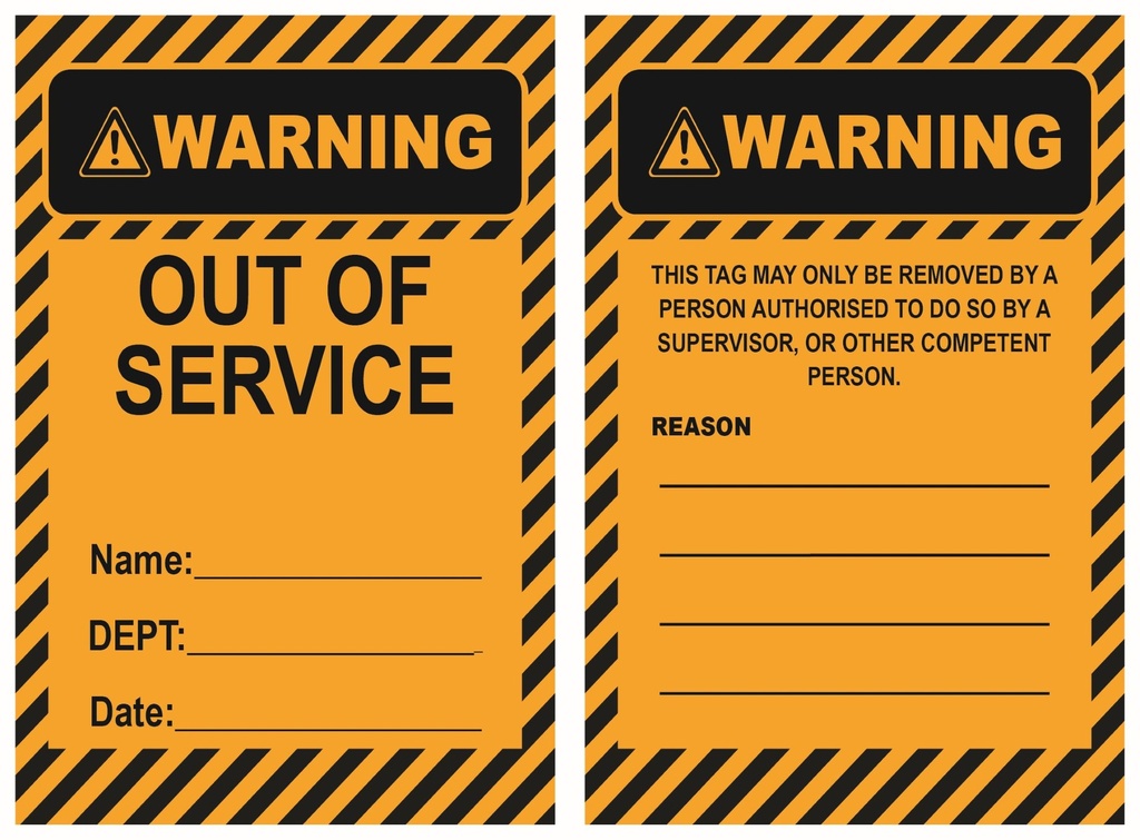 ISOLOCK Lockout Tag - Warning Out Of Service - PK/25 Tags (VL7228)