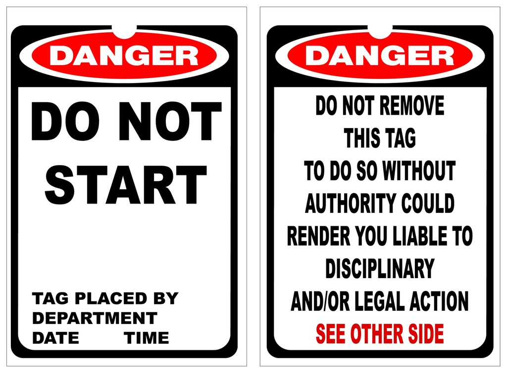 ISOLOCK Lockout Tag - Danger Do Not Start - PK/25 Tags