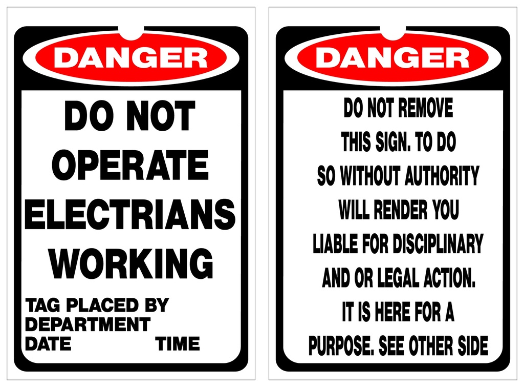 ISOLOCK Lockout Tag - Do Not Operate Electricians Working- PK/25 Tags