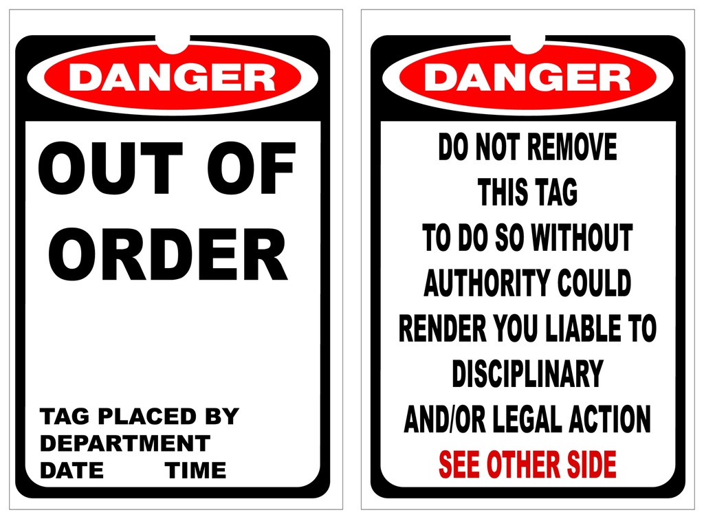 ISOLOCK Lockout Tag - Danger Out Of Order- PK/25 Tags