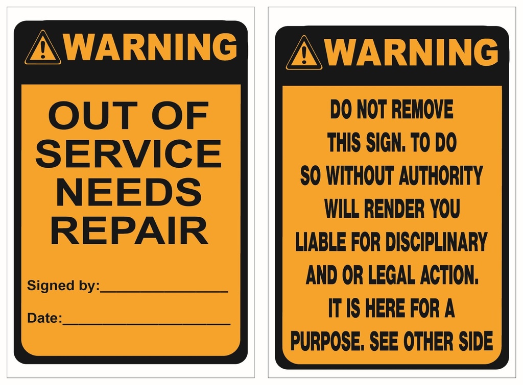 ISOLOCK Lockout Tag - Warning Out Of Service Needs Repair- PK/25 Tags
