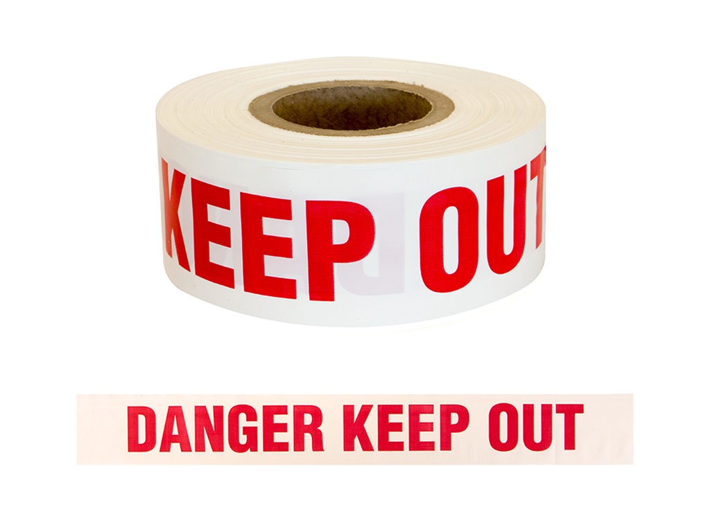 [BW-DKO-RW] WARNING TAPE - DANGER KEEP OUT Red text on White 75MM X 250M (80 Micron) (White)