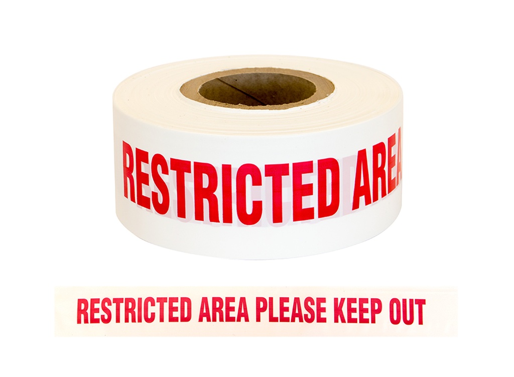 Warning Tape - Restricted Area Please Keep Out 75Mm X 250M (White)