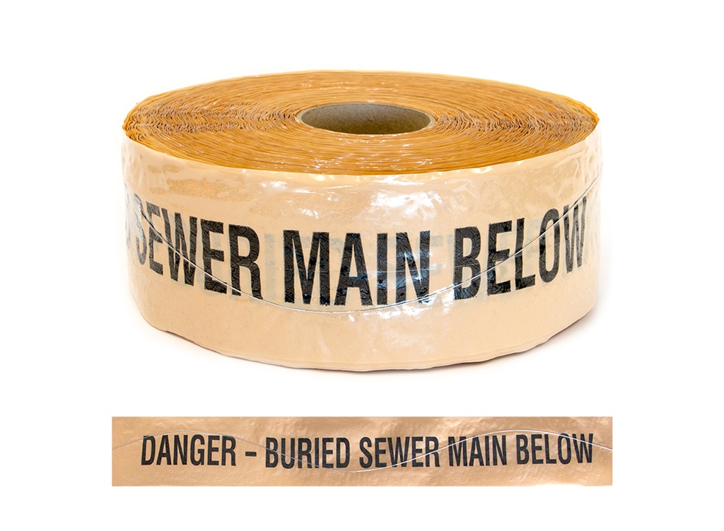 [SI-DW100-SEWER] Wavelay Detectatape - Danger Buried SEWER Main Below 100MM X 250M (Brown)