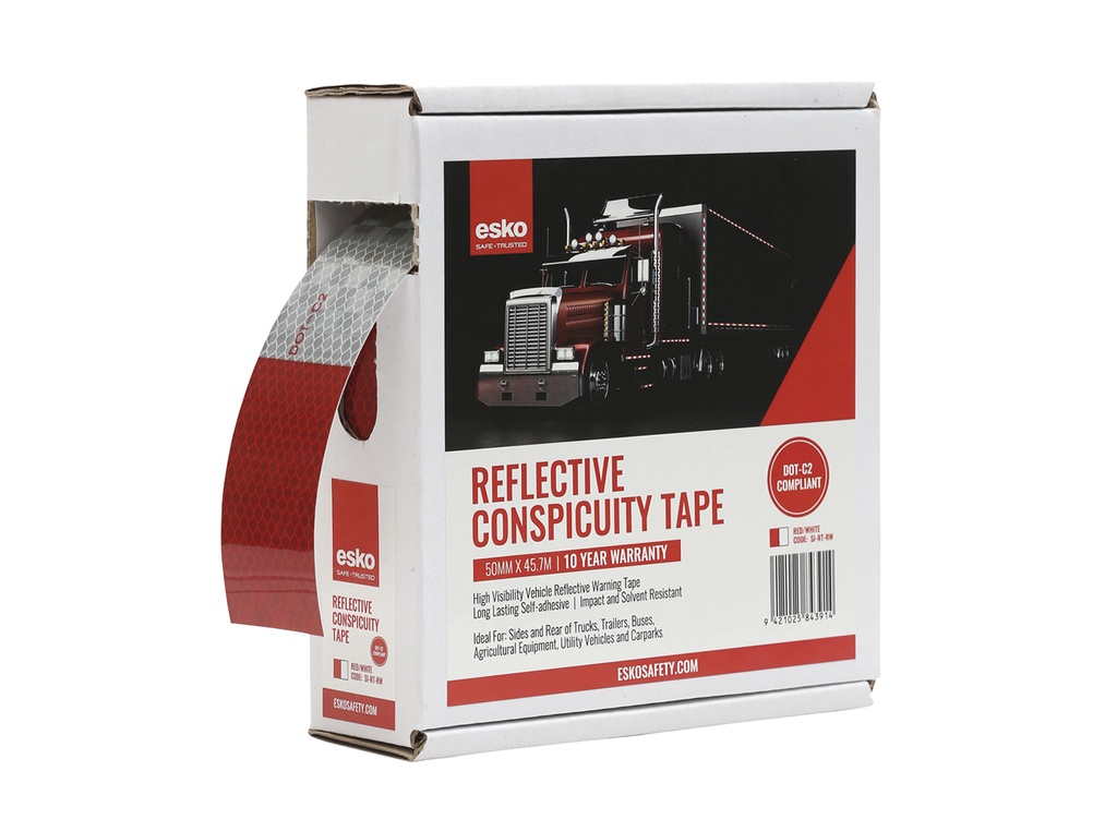 [SI-RT-R/W] ESKO Premium Conspicuity Tape, ECE 104 Certified, 50MM x 45.72M - Red/ White