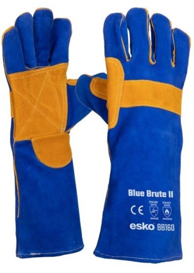 [BB160] ESKO BLUE-BRUTE blue/gold welders glove, palm & knuckle bar, kevlar stitched lined, welted, 406mm long, premium quality - Pack of 12