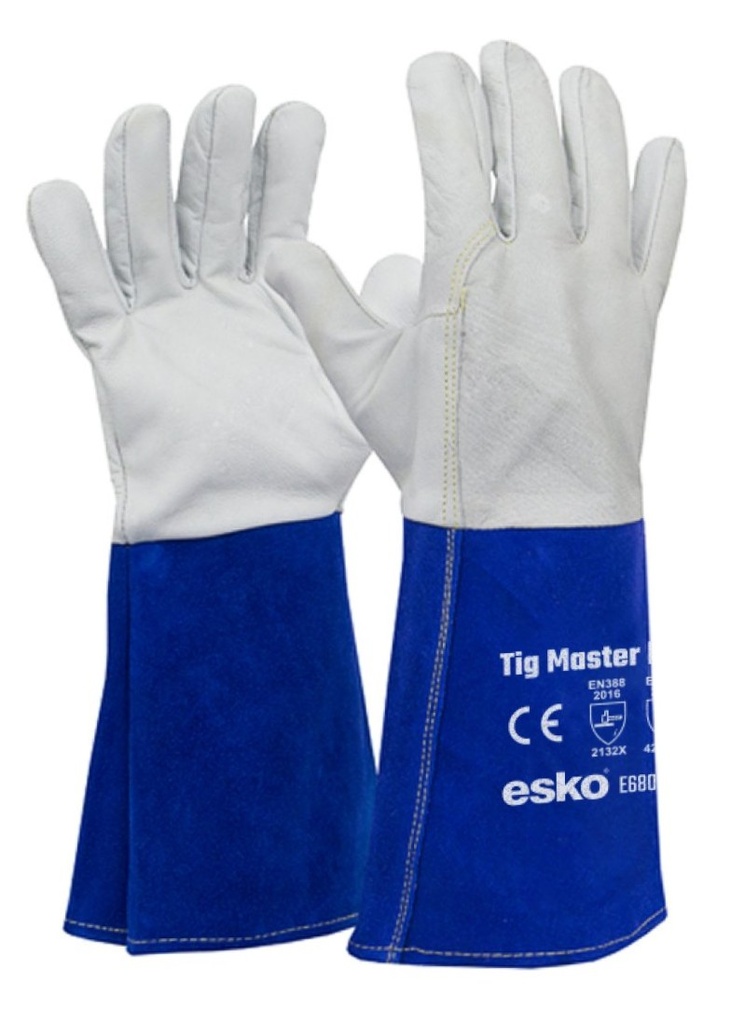 [E680-11(2XL)] ESKO TIG-MASTER PRO TIG Welding Glove, Premium Leather with Blue Leather Extended Cuff, Kevlar Stitched, Size 2XL (11) - Pack of 12