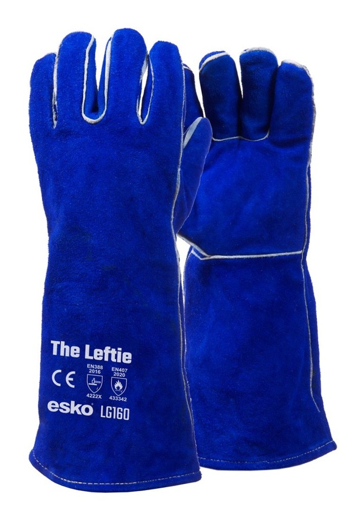 [LG160] ESKO LEFTIE, left hand pair blue welders gloves, premium quality, kevlar stitched, lined/welted 406mm - Pack of 12